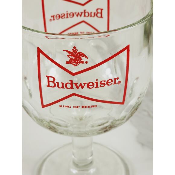Budweiser Thumbprint Beer Goblet Glass 16oz Chalice Cup Red Logo 6" Vintage - Picture 2 of 14